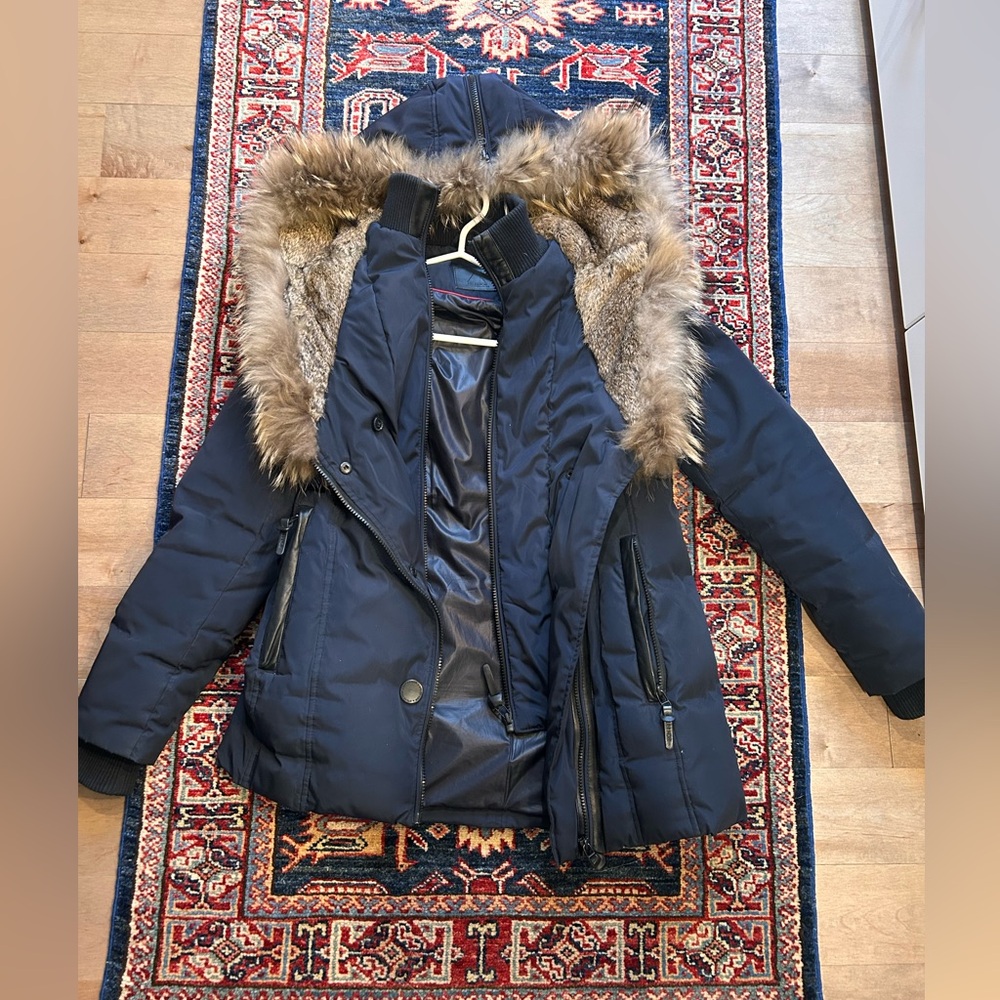 RUDSAK Atelier Noir Navy Blue Puffer Coat with Fur Trim - Picture 6 of 14
